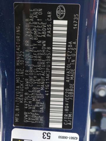 4T1G11AK3PU108578 - 2023 TOYOTA CAMRY SE NIGHT SHADE BLUE photo 12