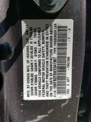 19XFB2F55EE041967 - 2014 HONDA CIVIC LX GRAY photo 12