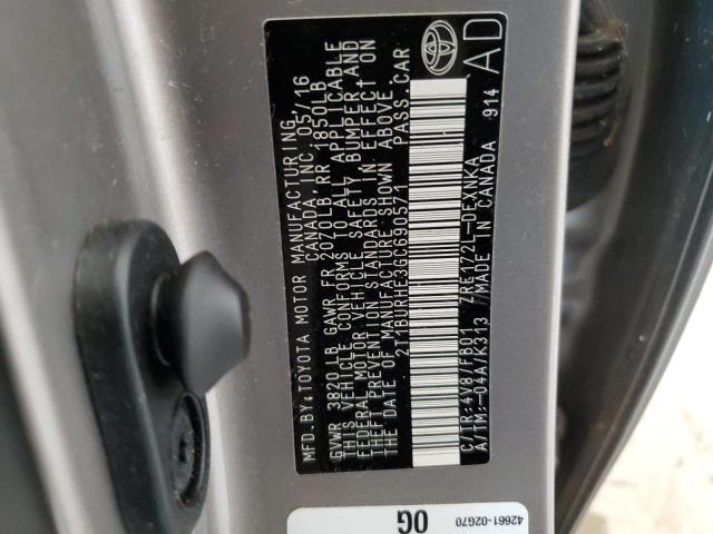 2T1BURHE3GC690571 - 2016 TOYOTA COROLLA L رمادي صورة 12