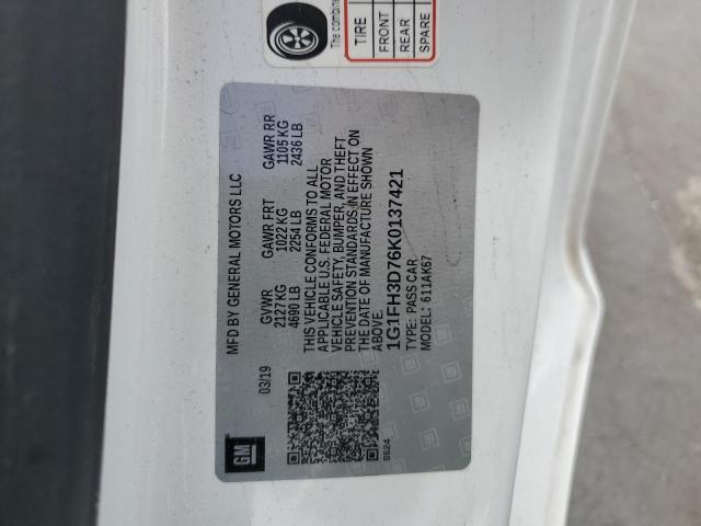 1G1FH3D76K0137421 - 2019 CHEVROLET CAMARO SS Білий фото 12