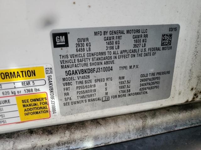 5GAKVBKD8FJ310004 - 2015 BUICK ENCLAVE WHITE photo 13