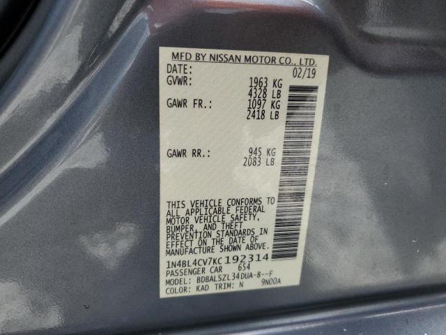 1N4BL4CV7KC192314 - 2019 NISSAN ALTIMA SR Boz foto 12