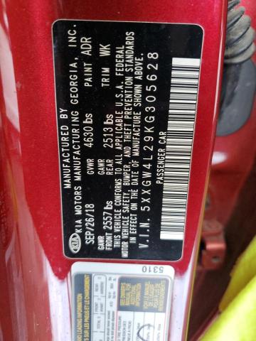 5XXGW4L29KG305628 - 2019 KIA OPTIMA SX 勃艮第红 照片 12