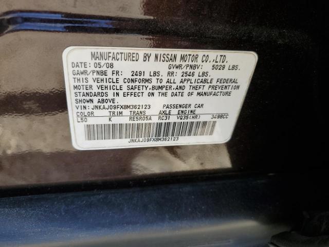 JNKAJ09FX8M362123 - 2008 INFINITI EX35 BASE იასამნისფერი ფოტო 12