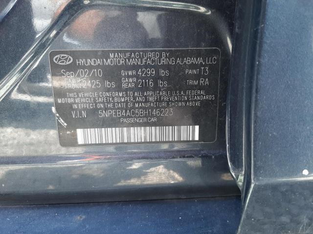 5NPEB4AC5BH146223 - 2011 HYUNDAI SONATA GLS BLUE photo 12