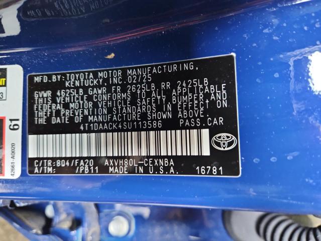 4T1DAACK4SU113586 - 2025 TOYOTA CAMRY XSE BLUE photo 12