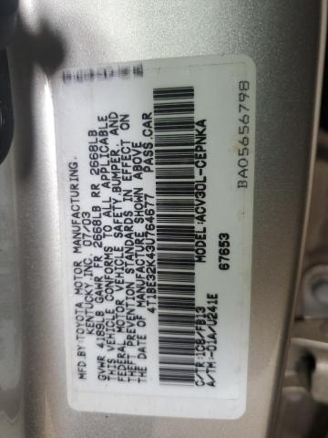 4T1BE32K43U764677 - 2003 TOYOTA CAMRY LE SILVER photo 12