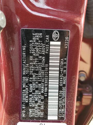 4T1BK1EBXEU131919 - 2014 TOYOTA AVALON BASE 勃艮第红 照片 12