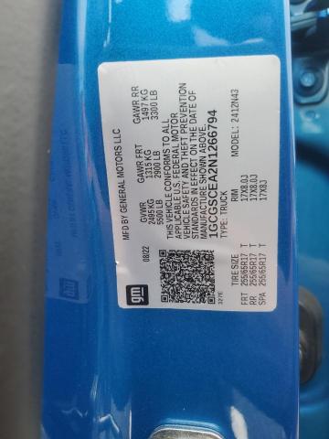 1GCGSCEA2N1266794 - 2022 CHEVROLET COLORADO LT BLUE photo 12