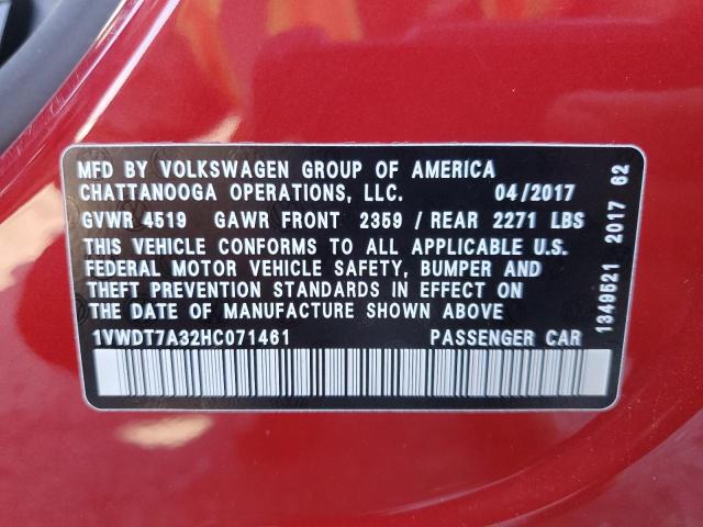 1VWDT7A32HC071461 - 2017 VOLKSWAGEN PASSAT R-LINE Qırmızı foto 12