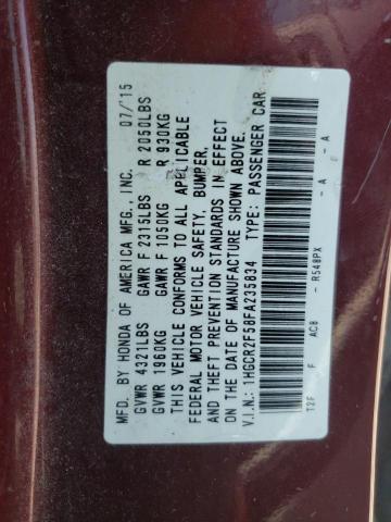 1HGCR2F58FA235834 - 2015 HONDA ACCORD SPORT MAROON photo 13