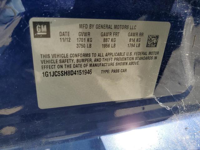 1G1JC5SH8D4151946 - 2013 CHEVROLET SONIC LT BLUE photo 13