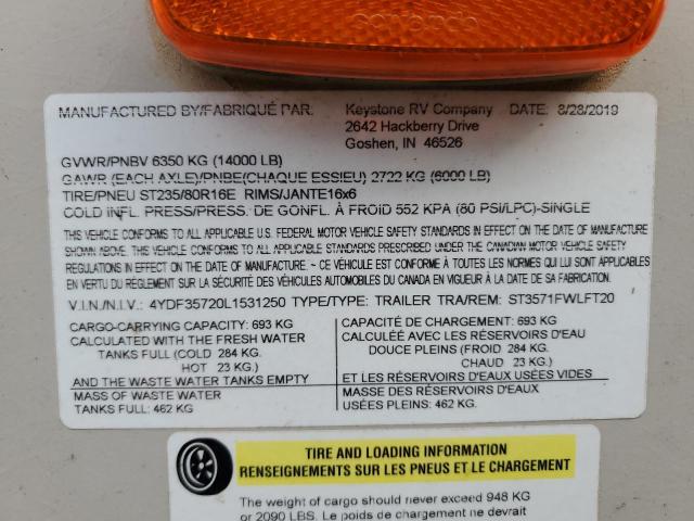 4YDF35720L1531250 - 2020 KEYSTONE SPRINTER ორფეროვანი ფოტო 10