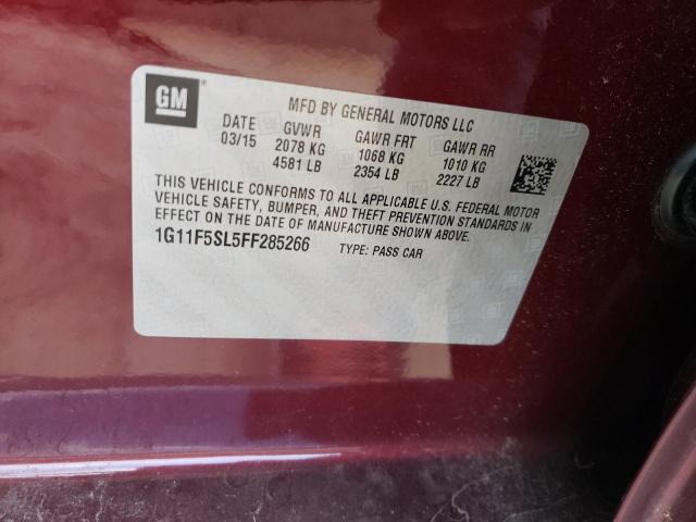1G11F5SL5FF285266 - 2015 CHEVROLET MALIBU LTZ ბურგუნდია ფოტო 12