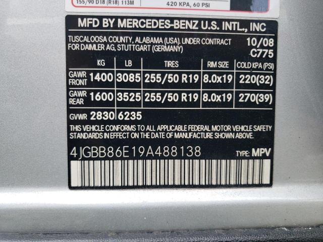 4JGBB86E19A488138 - 2009 MERCEDES-BENZ ML 350 SILVER photo 13