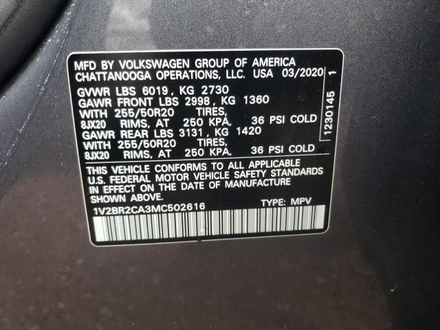 1V2BR2CA3MC502616 - 2021 VOLKSWAGEN ATLAS SEL CHARCOAL photo 12