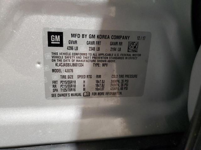 KL4CJASBXJB601334 - 2018 BUICK ENCORE PREFERRED SILVER photo 13
