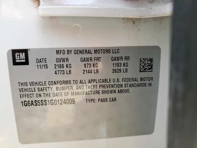 1G6AS5SS1G0124009 - 2016 CADILLAC CTS PERFORMANCE COLLECTION أبيض صورة 12