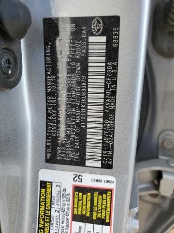 4T1B11HK3KU693879 - 2019 TOYOTA CAMRY L ვერცხლისფერი ფოტო 13