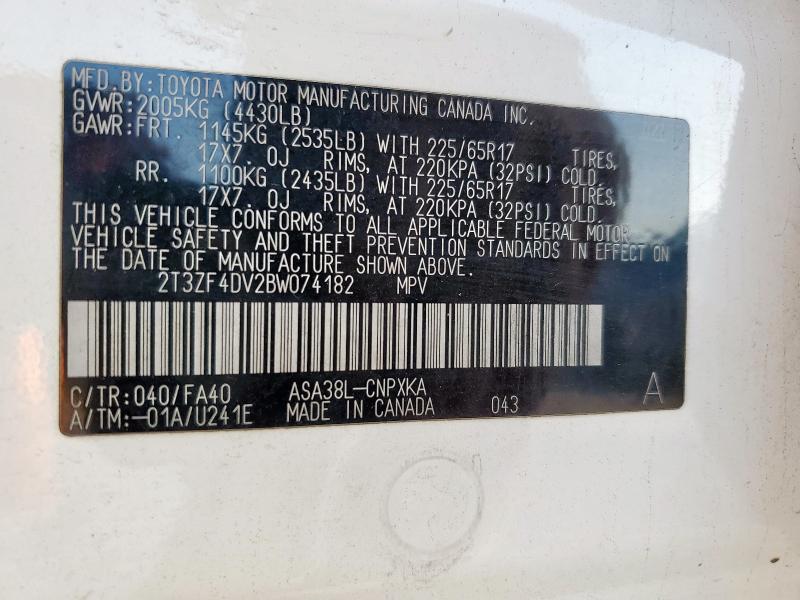 2T3ZF4DV2BW074182 - 2011 TOYOTA RAV4 WHITE photo 13