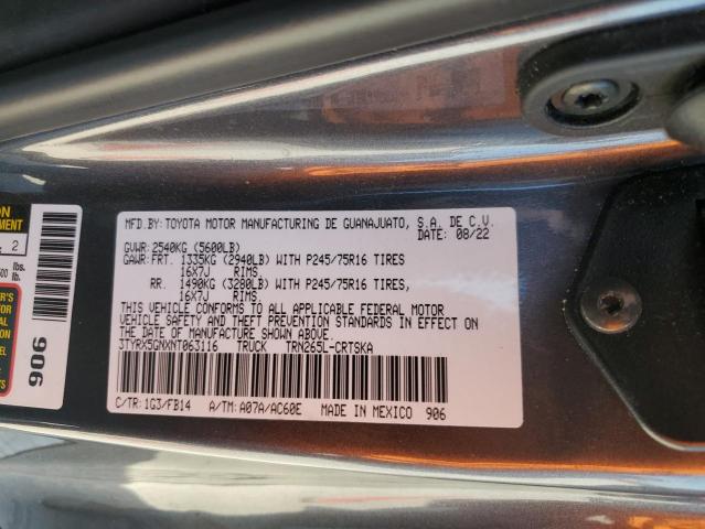 3TYRX5GNXNT063116 - 2022 TOYOTA TACOMA ACCESS CAB Boz foto 12