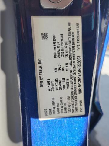 5YJ3E1EA7NF329003 - 2022 TESLA MODEL 3 BLUE photo 14