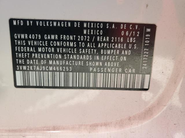 3VW2K7AJ9CM466253 - 2012 VOLKSWAGEN JETTA BASE WHITE photo 12