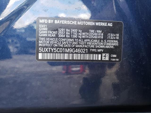 5UXTY5C01M9G46021 - 2021 BMW X3 XDRIVE30I BLUE photo 12