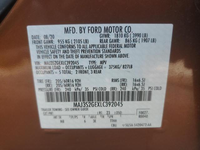 MAJ3S2GEXLC392045 - 2020 FORD ECOSPORT SE BROWN photo 13