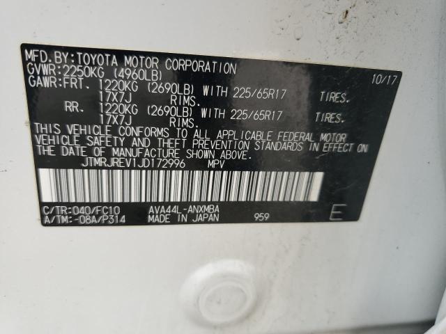 JTMRJREV1JD172996 - 2018 TOYOTA RAV4 HV LE Blanc photo 14