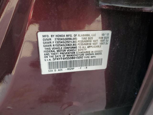 5FNYF4H55DB015092 - 2013 HONDA PILOT EXL ბურგუნდია ფოტო 13