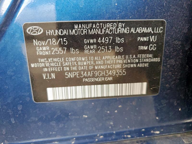 5NPE34AF9GH349355 - 2016 HYUNDAI SONATA SPORT BLUE photo 13