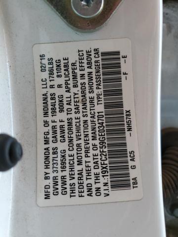 19XFC2F59GE034701 - 2016 HONDA CIVIC LX WHITE photo 13