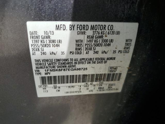 1FM5K8F87EGA98725 - 2014 FORD EXPLORER LIMITED GRAY photo 14