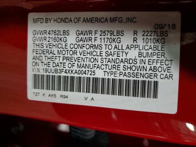 19UUB3F4XKA004725 - 2019 ACURA TLX TECHNOLOGY 红色 照片 13