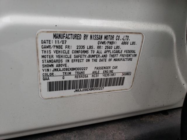 JNKAJ09EX8M300227 - 2008 INFINITI EX35 BASE WHITE photo 13