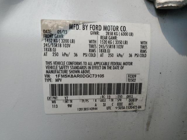 1FM5K8AR0DGC73105 - 2013 FORD EXPLORER POLICE INTERCEPTOR WHITE photo 13