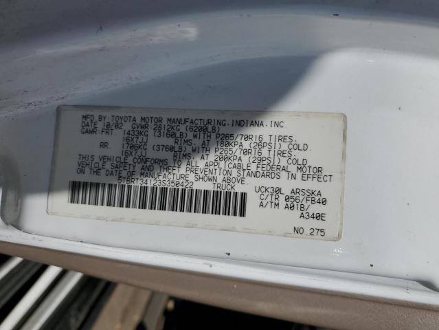 5TBRT34123S350422 - 2003 TOYOTA TUNDRA ACCESS CAB SR5 WHITE photo 12