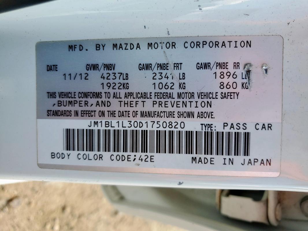 JM1BL1L30D1750820 - 2013 MAZDA SPEED 3 WHITE photo 12