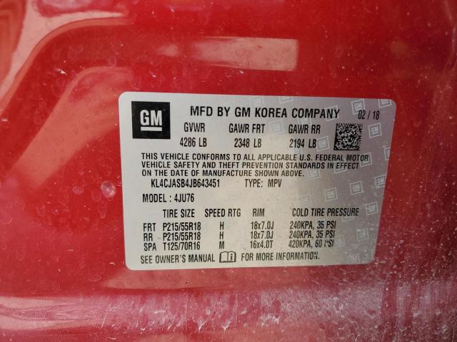 KL4CJASB4JB643451 - 2018 BUICK ENCORE PREFERRED RED photo 13