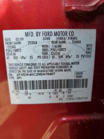 2FMDK40C29BA76467 - 2009 FORD EDGE SPORT MAROON photo 13