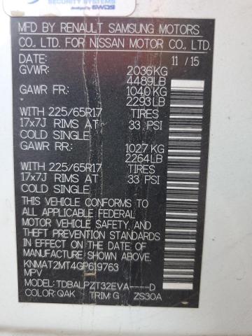 KNMAT2MT4GP619763 - 2016 NISSAN ROGUE S WHITE photo 13