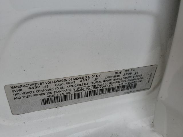 3VWPL7AJ9BM700716 - 2011 VOLKSWAGEN JETTA TDI თეთრი ფოტო 12