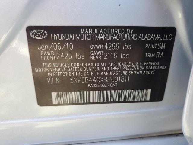 5NPEB4ACXBH001811 - 2011 HYUNDAI SONATA GLS SILVER photo 12