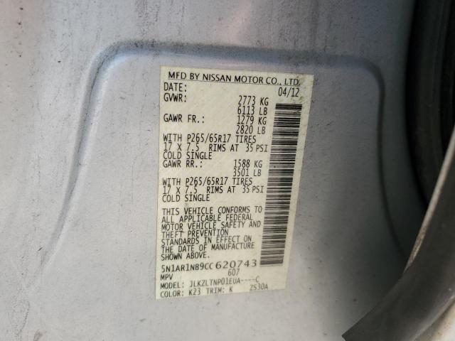 5N1AR1NB9CC620743 - 2012 NISSAN PATHFINDER S 银色 照片 14