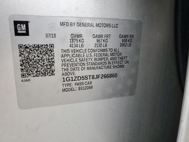 1G1ZD5ST8JF266860 - 2018 CHEVROLET MALIBU LT SILVER photo 12