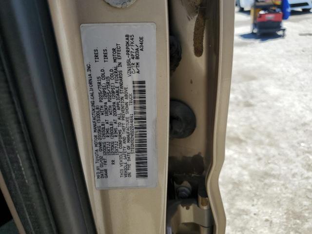 5TEGN92N02Z044841 - 2002 TOYOTA TACOMA DOUBLE CAB PRERUNNER BEIGE photo 12