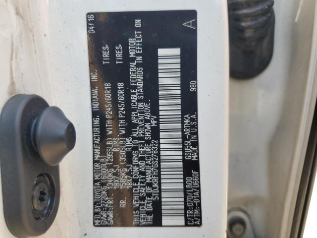 5TDJKRFH7GS278322 - 2016 TOYOTA HIGHLANDER XLE WHITE photo 13