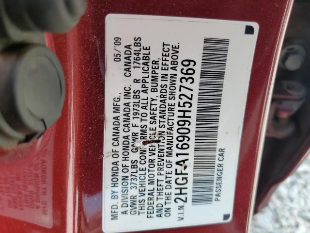 2HGFA16909H527369 - 2009 HONDA CIVIC EXL RED photo 12