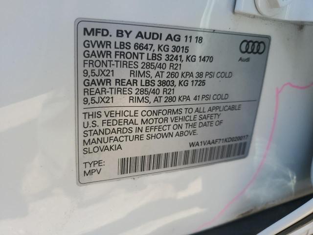 WA1VAAF71KD020017 - 2019 AUDI Q7 PRESTIGE Ақ фото 12